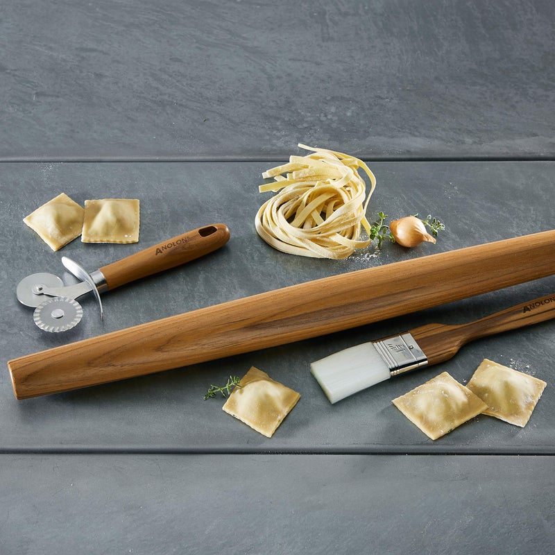 Anolon Tools and Gadgets 3-Piece Prep Set Pastry Wheel Cutter, Pastry Brush, 19" French Rolling Pin - Image 2